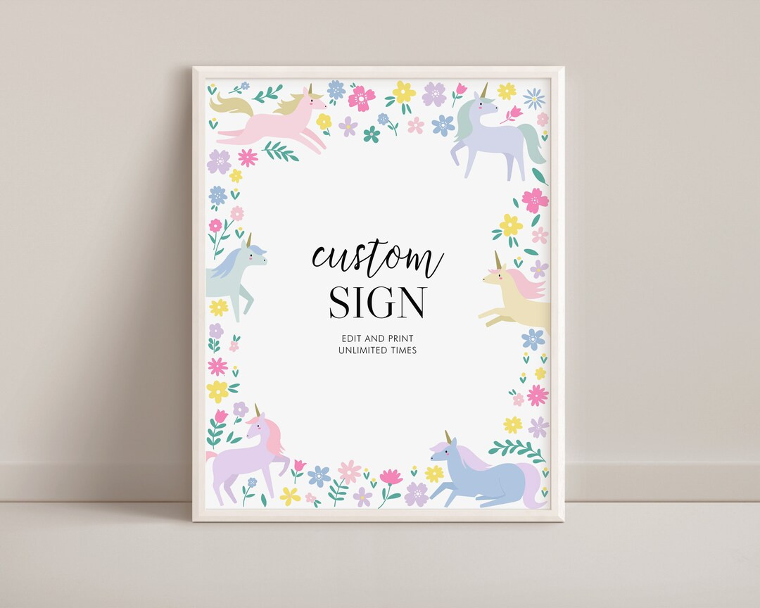 Unicorn and Flowers Birthday Sign, Party Favor Sign, Unicorn and Flowers Party Sign, Unicorn and ... | Etsy (US)