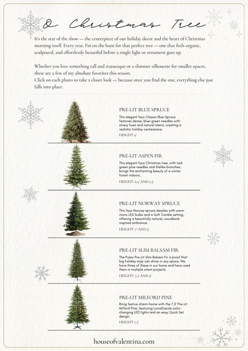 It’s the star of the show — the centerpiece of our holiday decor and the heart of Christmas morning itself. Every year, I’m on the hunt for that perfect tree — one that feels organic,
sculptural, and effortlessly beautiful before a single light or ornament goes up. Whether you love something tall and statuesque or a slimmer silhouette for smaller spaces,
these are a few of my absolute favorites this season!  

 #LTKGiftGuide #LTKHoliday #LTKSeasonal