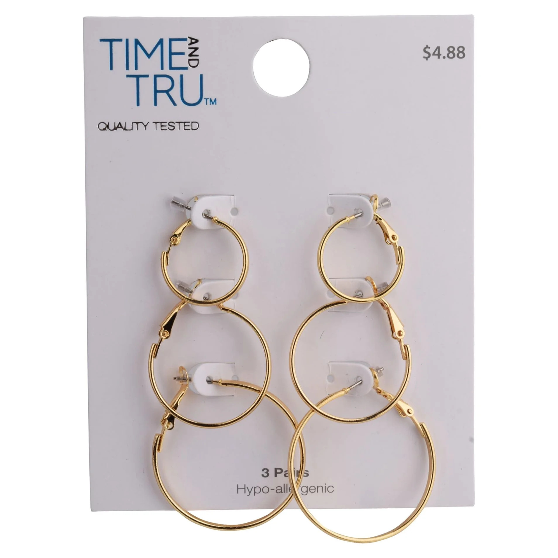 Time and Tru Gold Thin Hoop Earrings, 3 Pack - Walmart.com | Walmart (US)