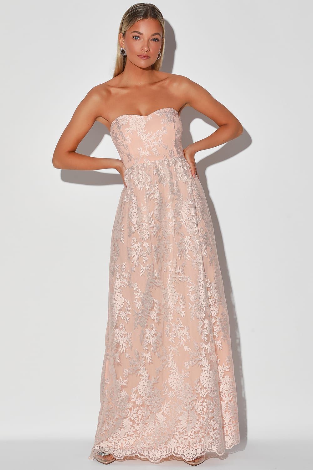 Love Will Find A Way Peach Lace Strapless Maxi Dress | Lulus (US)