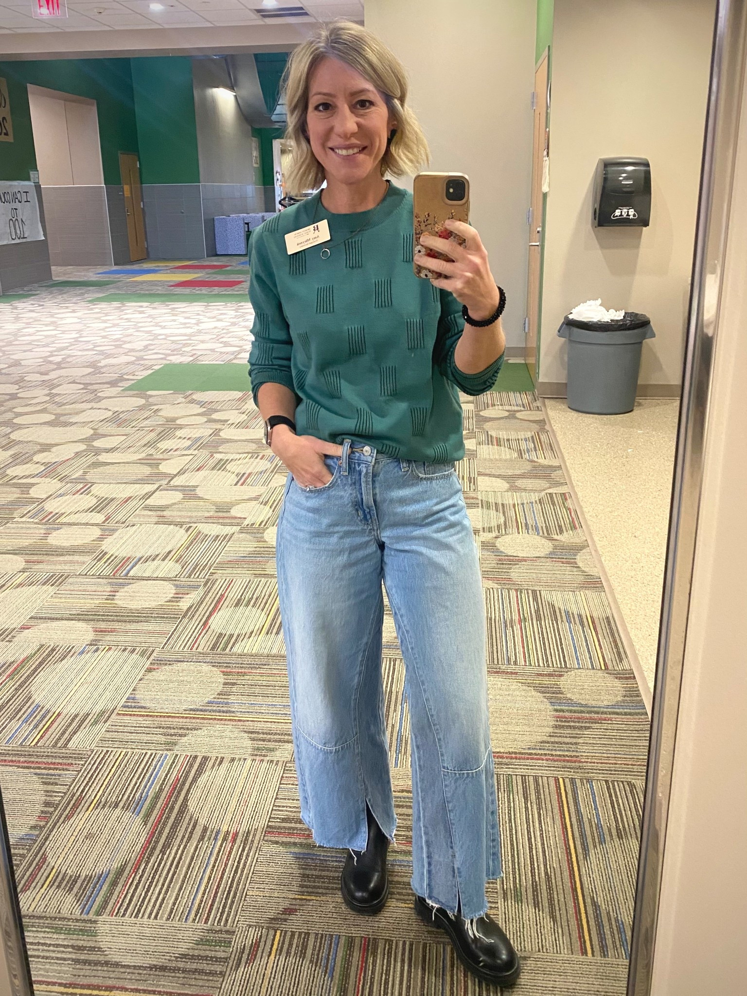 Found my jeans on the clearance rack, so stock is low, but they’re super comfy and fun! I’m wearing petite because I have very short legs. My boots have a semi sock style top and are on sale, which means I might need the sand color too! 😆 $10 sweater to finish the deal! Shop my look in LTK, link in my bio  
