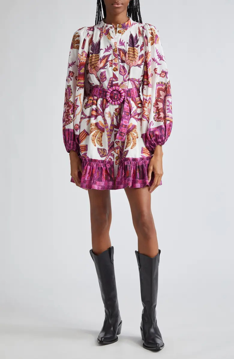 Sunset Tapestry Long Sleeve Belted Shirtdress | Nordstrom