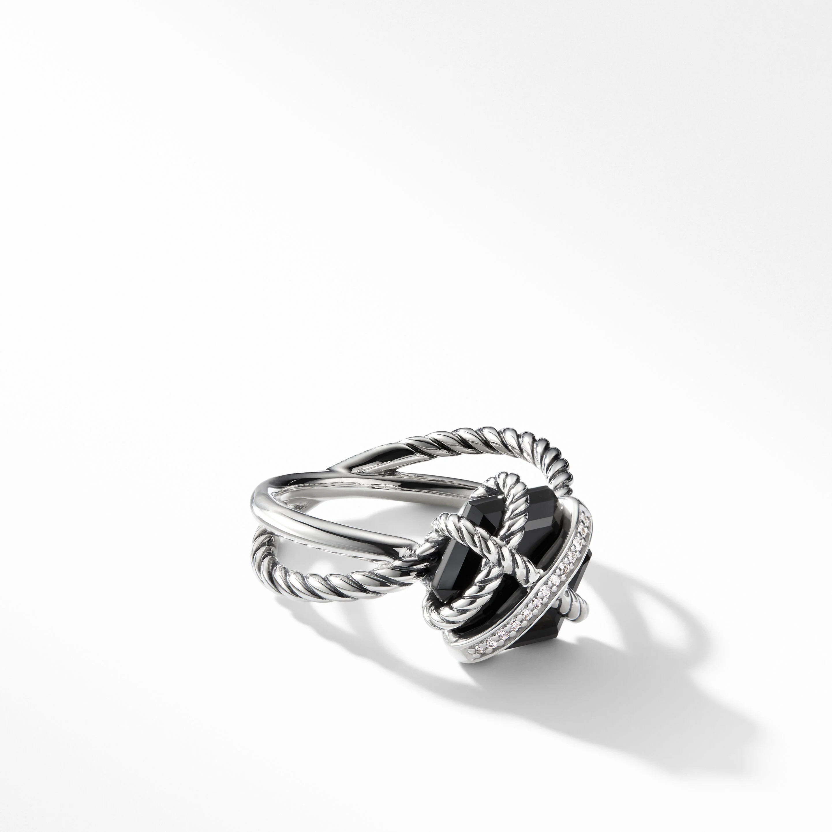 Cable Wrap Ring in Sterling Silver with Black Onyx and Pavé Diamonds | David Yurman