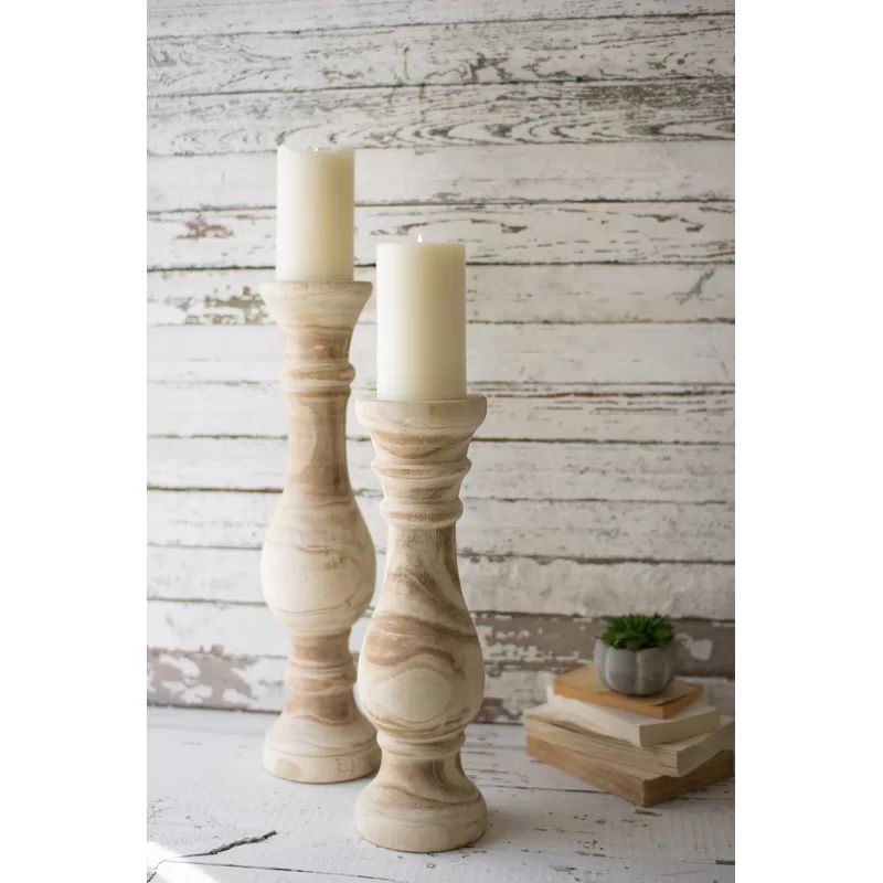 2 Piece Wood Tabletop Candlestick Set | Wayfair North America