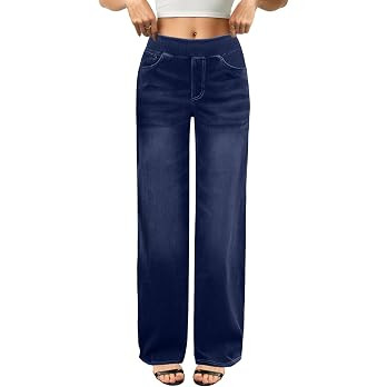COPYLEAF Wide Leg Jeans Woman High Waisted Stretchy Baggy Sweatpant Jeans | Pull On, Faux Fly, St... | Amazon (US)