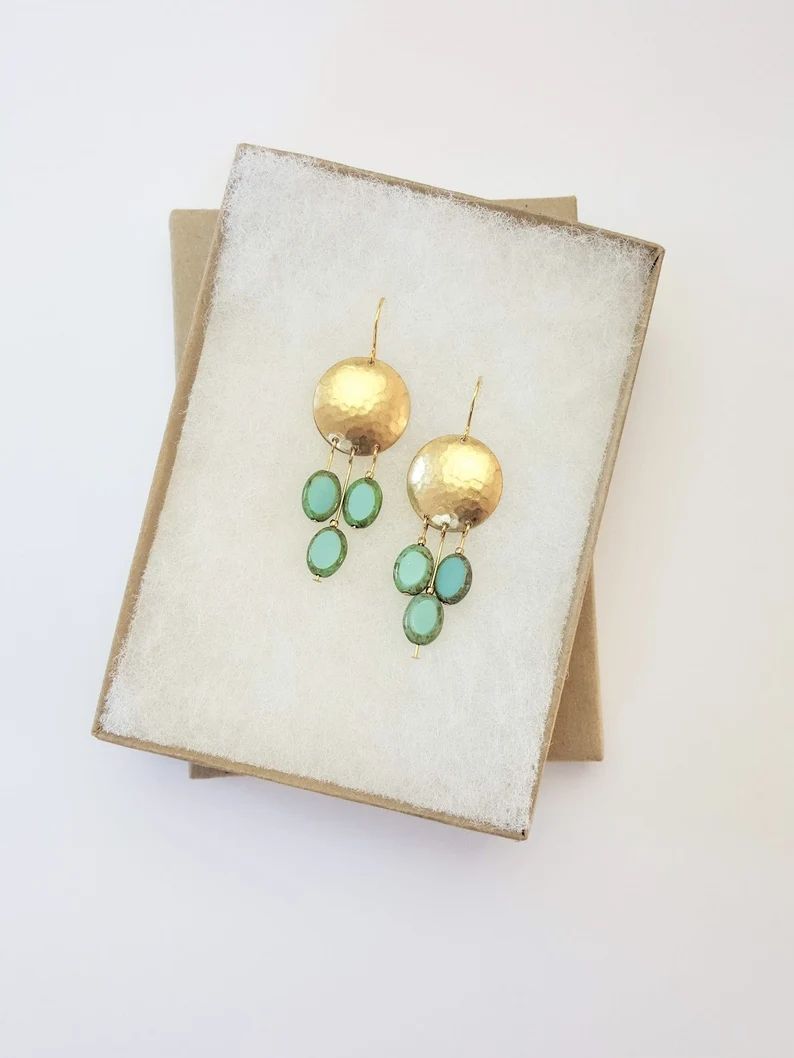 Turquoise and Brass Disc Earrings 5.5 cm long Gorgeous | Etsy | Etsy (AU)