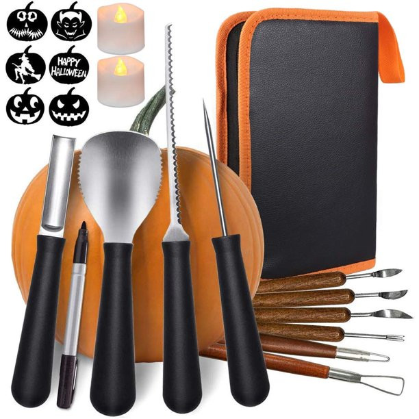 Ottoy Halloween Pumpkin Carving Kit, 10 Pack Halloween Sculpting Tools with 6 Stencils 1 Pen 2 LE... | Walmart (US)