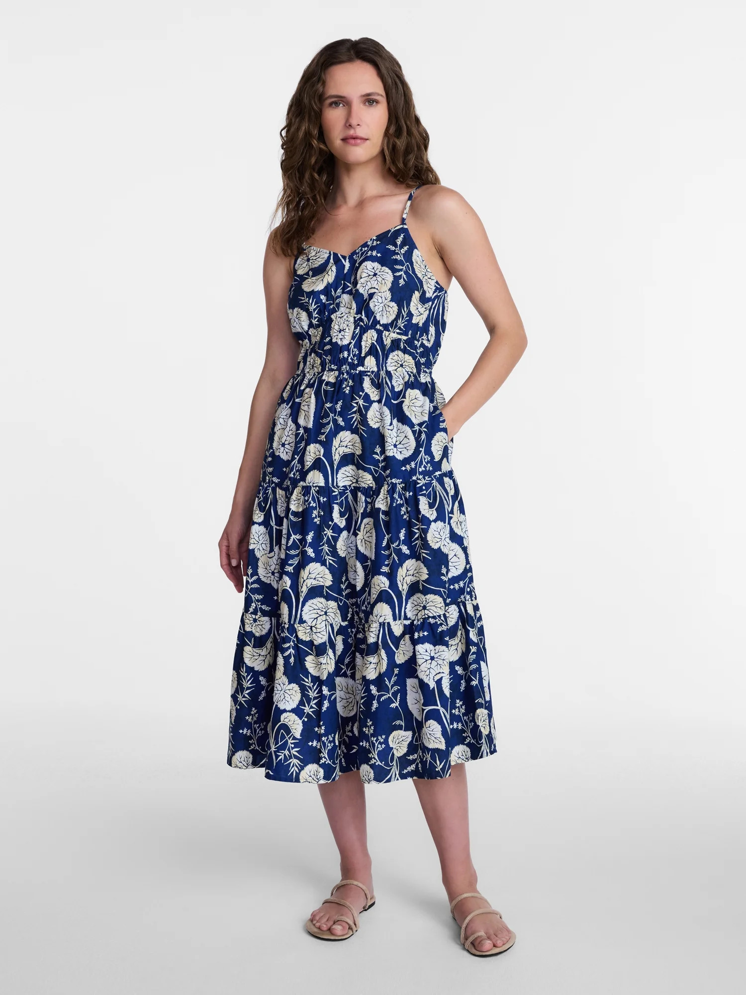 Time and Tru Women's Sleeveless Tiered Cotton Midi Dress, Sizes XS-XXXL | Walmart (US)