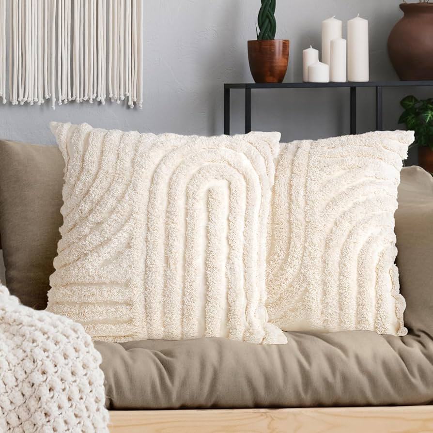 AELS Boho Decorative Textured Throw Pillow Covers 20x20, Set of 2, Modern Abstract Mid Century Ra... | Amazon (US)