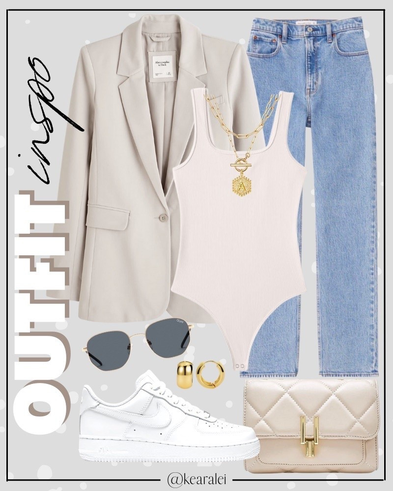 Work outfit teacher outfits spring outfits 2026 winter workwear outfit Amazon fashion Abercrombie beige taupe grey blazer with ivory cream bodysuit and high waisted mom jeans with white Nike Air Force 1 1’s ones sneakers shoes quay aviator sunglasses and ivory cream beige quilted purse bag with gold chain strap || budget friendly fashion style affordable fashion looks for less Amazon Madewell Nordstrom forever21 express loft #workwear #workoutfit #workoutfits #teacheroutfits #teacher #teacheroutfit #affordable #budget #outfitideas #cuteoutfit
.
.
.

teacher outfits, business casual, Work blazers, Work Wear, workwear, casual outfits, neutrals, street style, Midi skirt, Maxi Dress, Swimsuit, Bikini, Travel, skinny Jeans, Puffer Jackets, Concert Outfits, Cocktail Dresses, Sweater dress, Sweaters, cardigans Fleece Pullovers, hoodies, button-downs, Oversized Sweatshirts, Jeans, High Waisted Leggings, dresses, joggers, fall Fashion, winter fashion, leather jacket, Sherpa jackets, Deals, shacket, Plaid Shirt Jackets, lounge set, Date Night Outfits, Vacation outfits, Mom jeans, shorts, sunglasses, Romper, jumpsuit, Stanley cup tumbler, boots booties take over the knee, ankle boots, Chelsea boots, combat boots, pointed toe, chunky sole, heel, sneakers, slip on shoes, Nike, adidas, vans, dr. marten’s, ugg slippers, golden goose, sandals, high heels, loafers Birkenstocks, Target, Abercrombie and fitch, Amazon, Shein, Nordstrom, H&M, forever 21, forever21, Walmart, asos, Nordstrom rack, Nike, adidas, Vans, Quay, Tarte, Sephora

#LTKWorkwear #LTKSeasonal #LTKootd