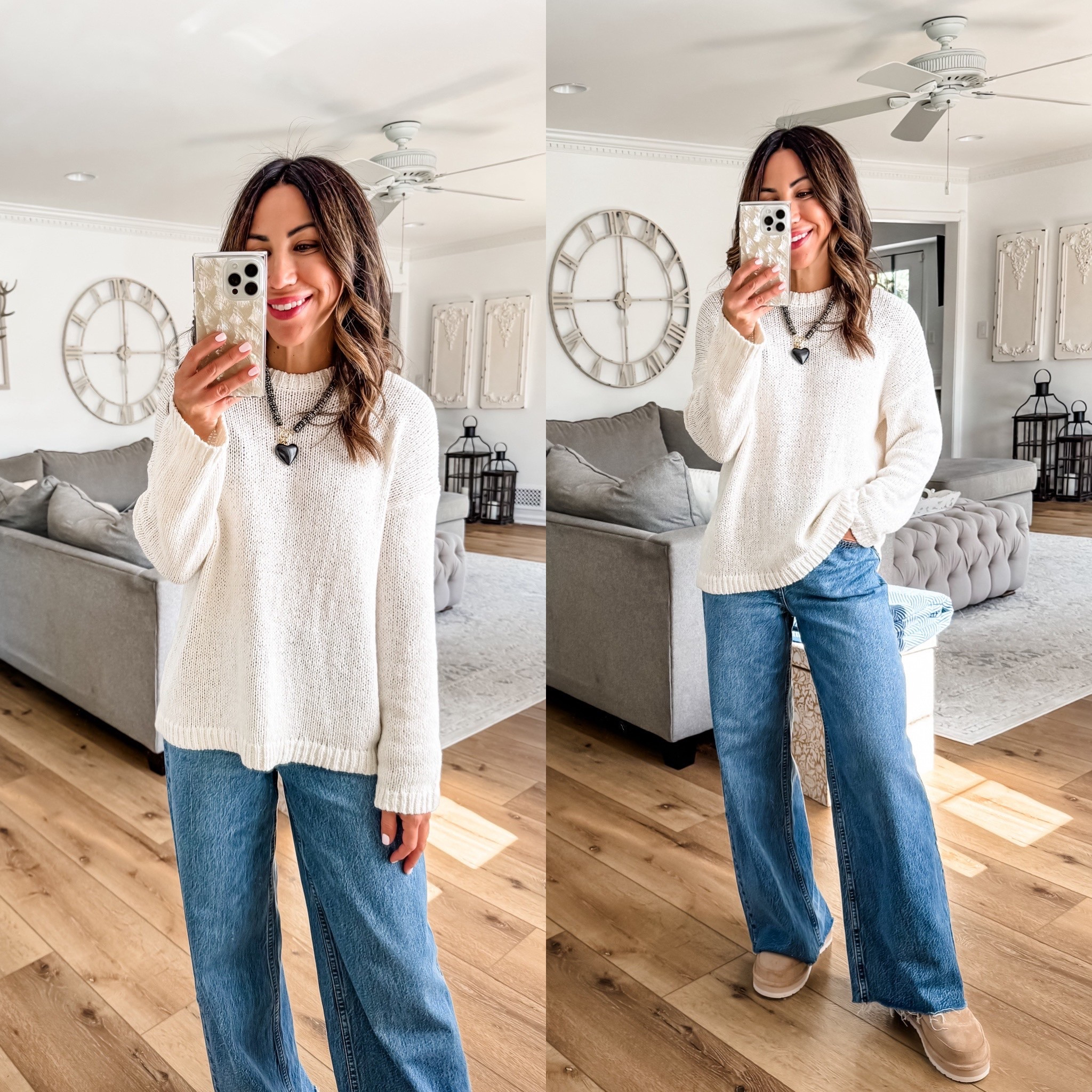 Abercrombie Code AFLTK. Jewelry Code HOUSEOFLEO20. Sweater small, 25 short wide leg jeans. Clogs TTS.

#LTKFindsUnder100 #LTKFallSale #LTKSaleAlert