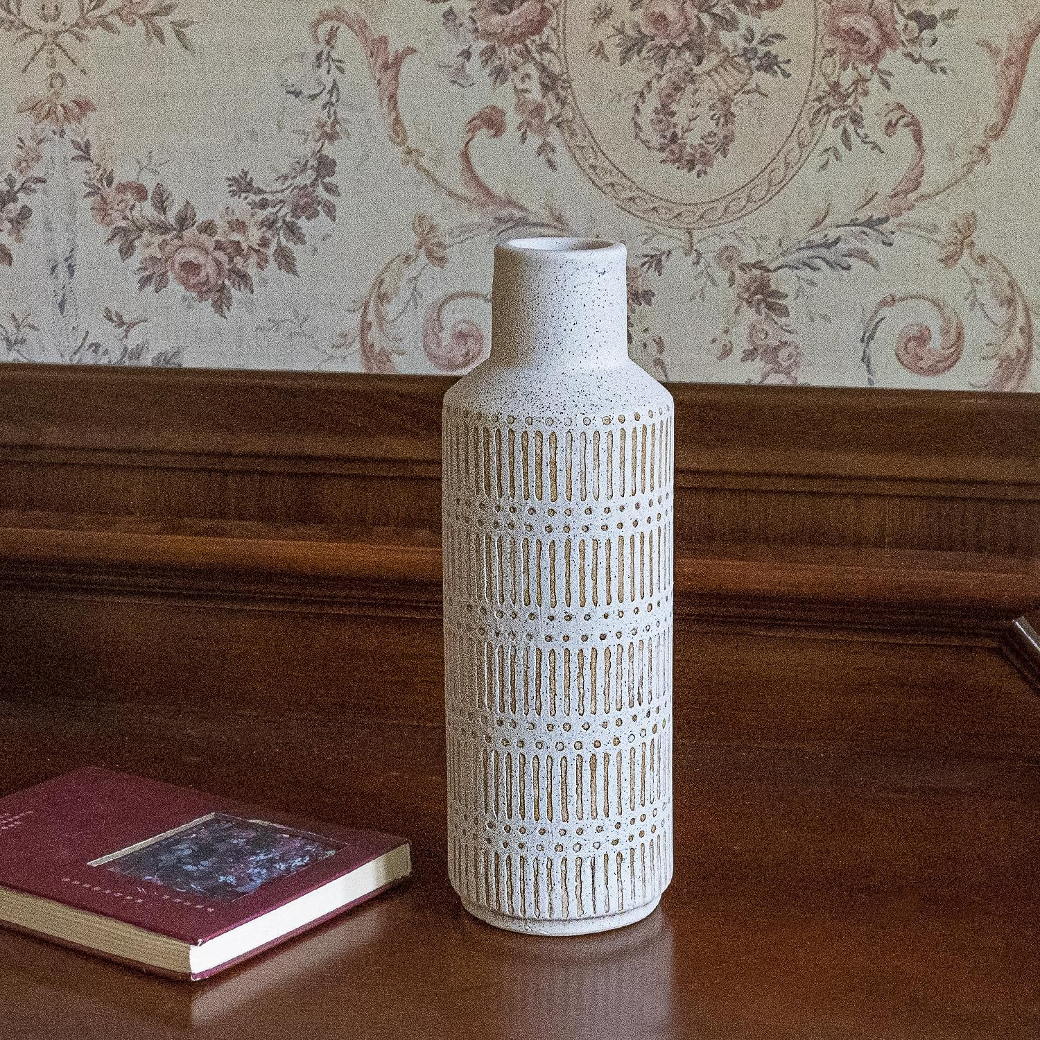 Rustic Ceramic Vase for Living Room Bedroom 11.02'' Antique White Flower Vase for Bouquet Fake Pl... | Amazon (US)