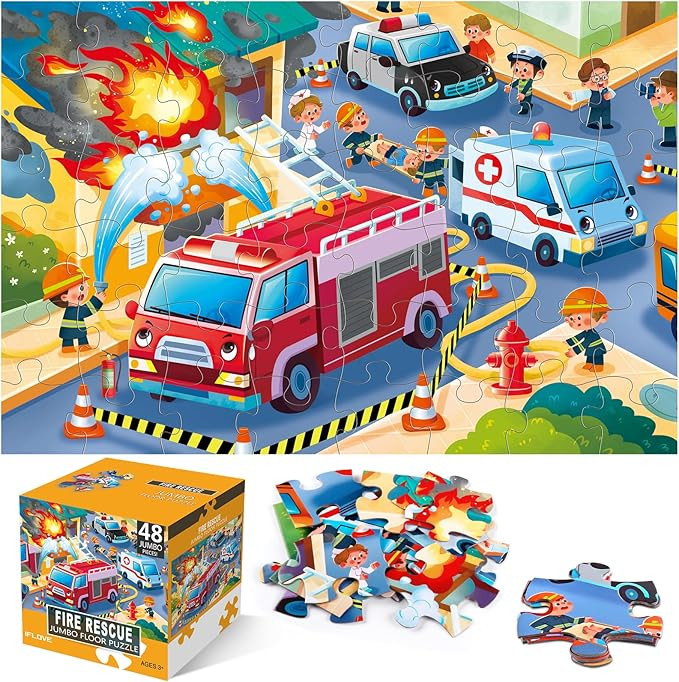 Jumbo Floor Puzzle for Kids,Fire Rescue Jigsaw Large Puzzles,48 Piece Firefighter Fireman Fire Tr... | Amazon (US)