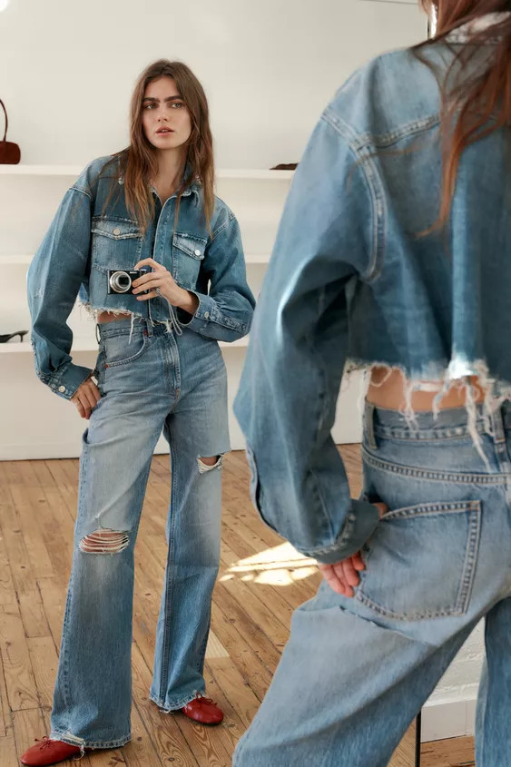 TRF RIPPED HIGH WAIST WIDE LEG JEANS | Zara US