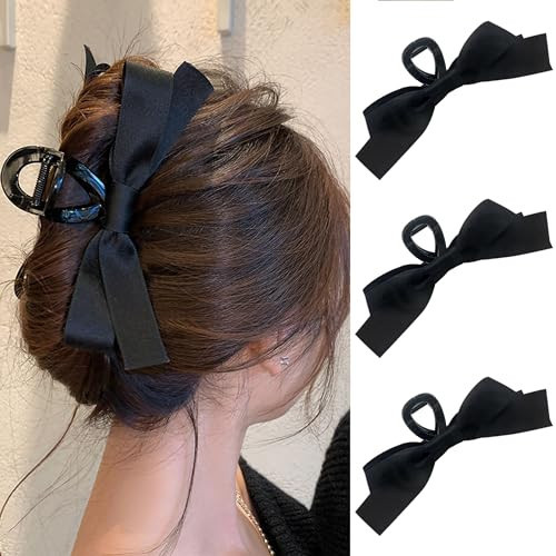Black Bow Hair Claw Clip for Women,3PCS Big Bow-knot Hair Claws Barrette for Thick Thin Hair,Nonslip Claws Clamps Hair Clips for Women | Amazon (US)