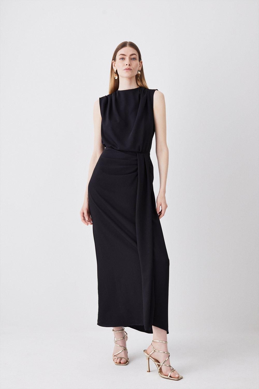 Cowl Neck Sleeveless Woven Midi Dress | Karen Millen UK + IE + DE + NL