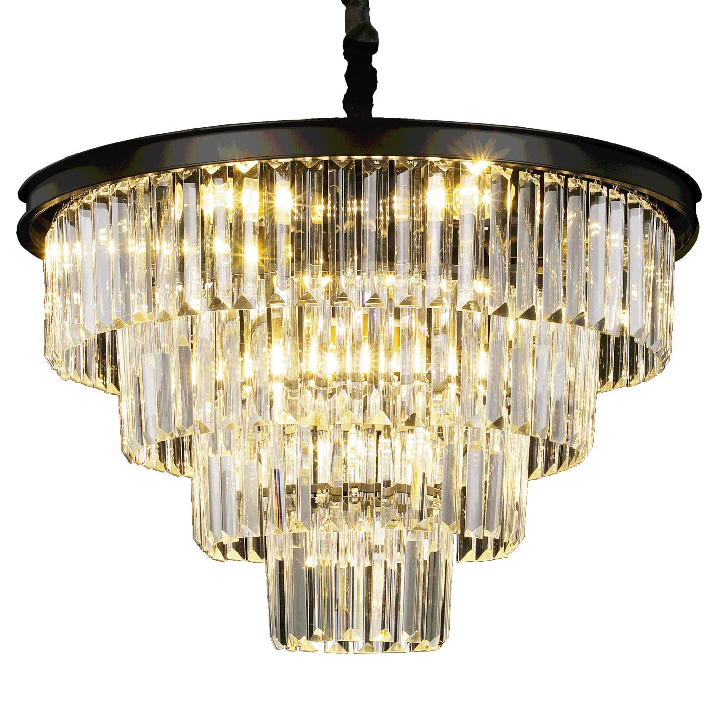 LAMVELOP Luxury Black Smoke Crystal Modern Contemporary Chandeliers Pendant Light Fixture 4-Tier Cha | Amazon (US)