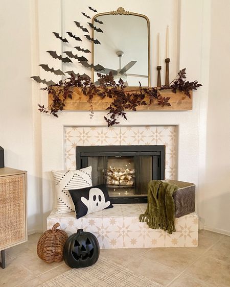 Halloween decorations. Fall decor. Neutral Halloween decor. Paper bats on wall. Halloween fireplace decor. Halloween 2023. 

#LTKhome #LTKBacktoSchool #LTKSeasonal