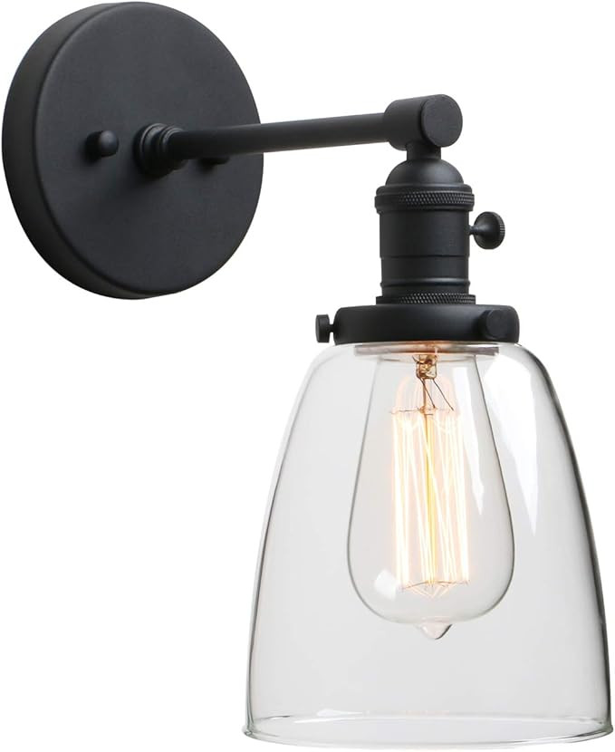 Phansthy Industrial Wall Sconce Light 1-Light Black Sconce with 5.5 Inches Dome Clear Glass Shade | Amazon (US)