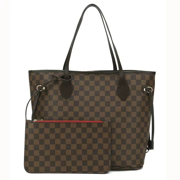 RICHPORTS Checkered Tote Shoulder Bag with inner pouch - PU Vegan Leather （White） | Walmart (US)