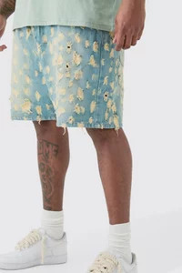 Plus Relaxed Fit Super Distressed Denim Shorts | boohooMAN (US & Canada)