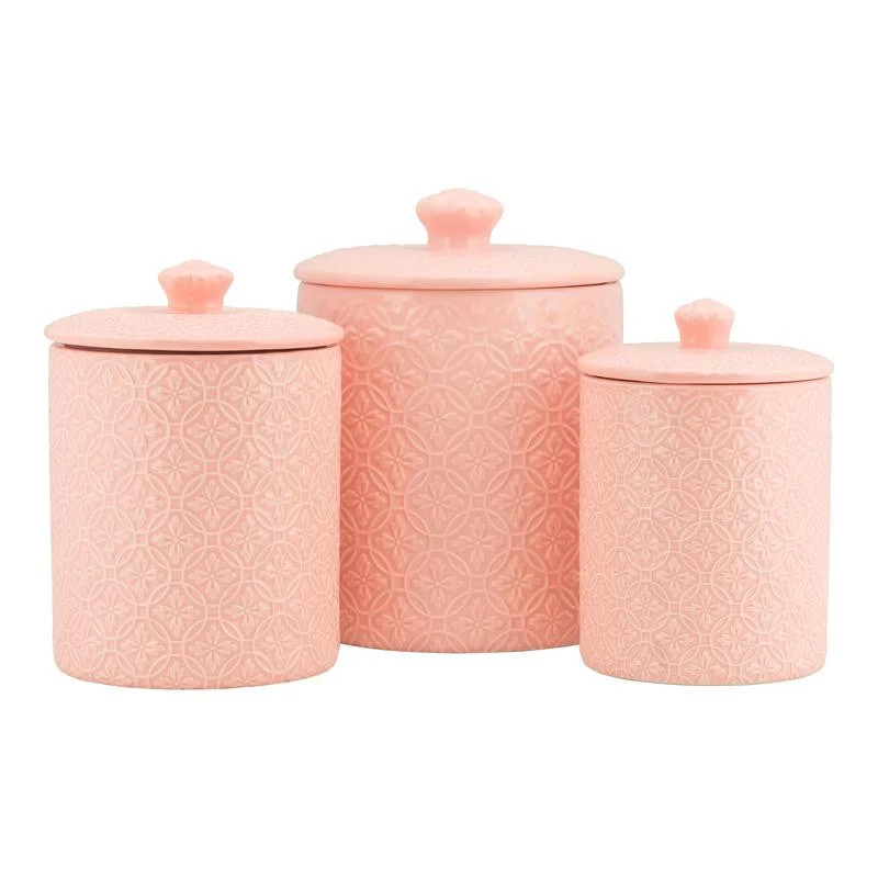 10 Strawberry Street Hampton Embossed 3 Piece Ceramic Canister Set, Coral | Walmart (US)