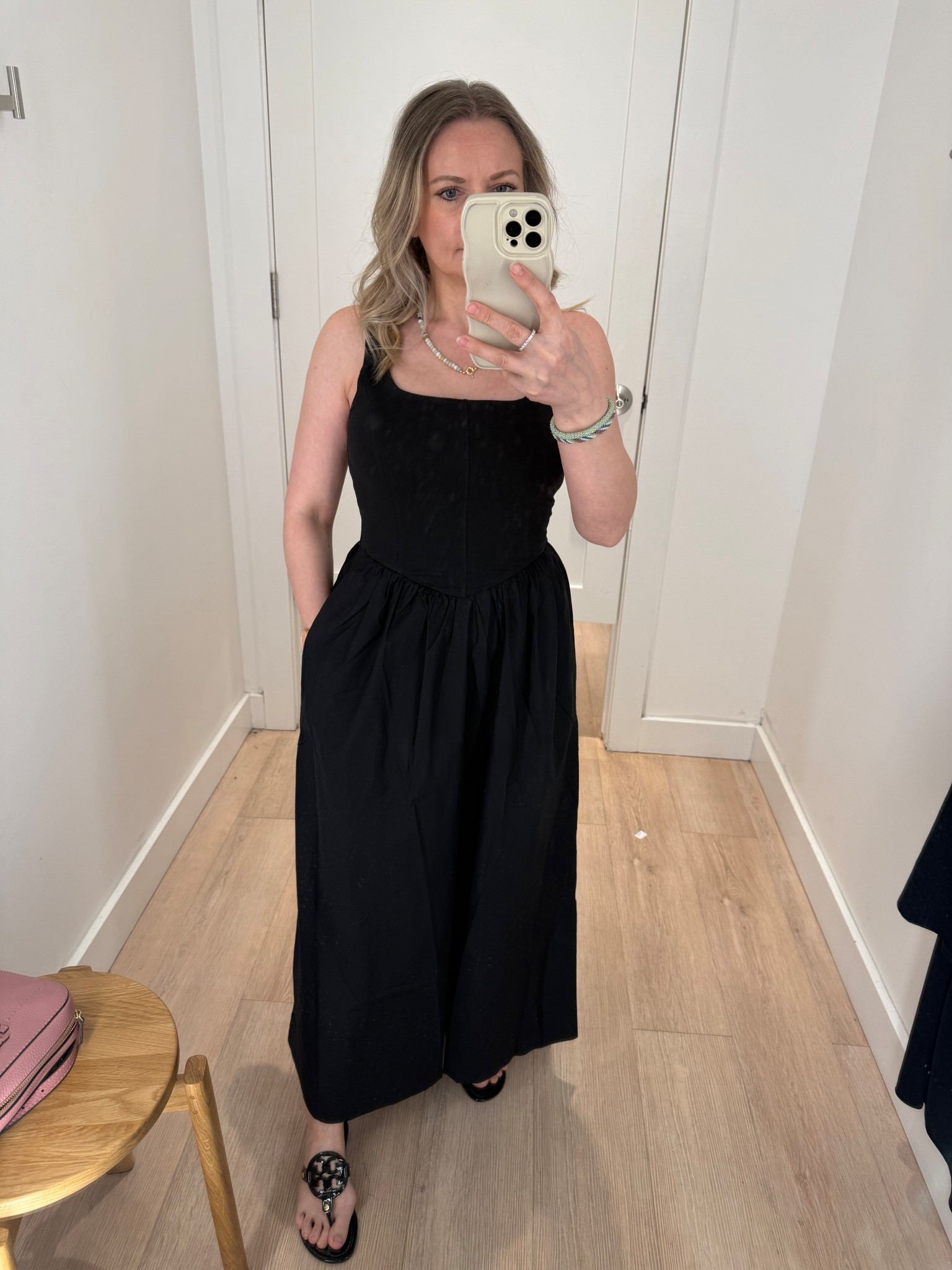 This beautiful and classy black dress is versatile enough to be dressed up or down. It features a bustier-inspired seamed stretch cotton bodice and a cotton poplin skirt, creating a modern romantic look. Fits tts, 50% off now. 

#LTKOver40 #LTKSeasonal #LTKSaleAlert #LTKWedding #LTKWorkwear #LTKPetite