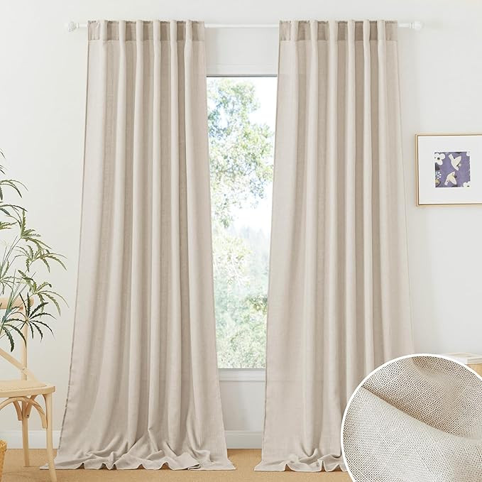 RYB HOME Linen Textured Curtains Semi Sheer Window Curtains Light Filtering Ariy Privacy Sheers f... | Amazon (US)
