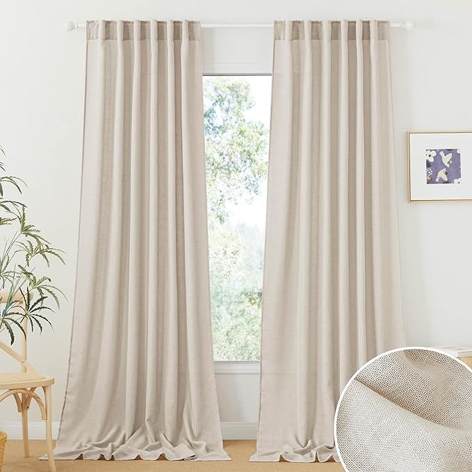 RYB HOME Linen Textured Curtains Semi Sheer Window Curtains Light Filtering Ariy Privacy Sheers f... | Amazon (US)