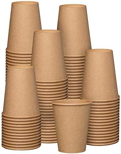 [100 Pack] 12 oz. Kraft Paper Hot Coffee Cups- Unbleached | Amazon (US)