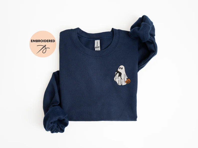 Halloween Embroidered Sweatshirt, Cute Black Cat Crewneck for Women, Spooky Cat Mom Fall Sweater,... | Etsy (US)