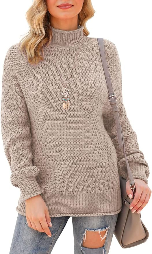 Jouica Womens Turtleneck Oversized Sweaters Batwing Long Sleeve Pullover Loose Chunky Knit Jumper | Amazon (US)