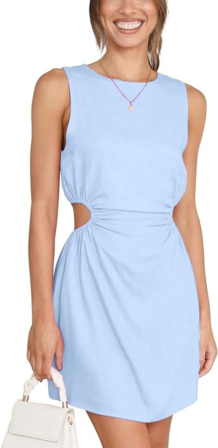 Flygo Cut Out Dresses Women Summer Sleeveless Cutout Waist Bodycon Mini Tank Dress Sundress | Amazon (US)