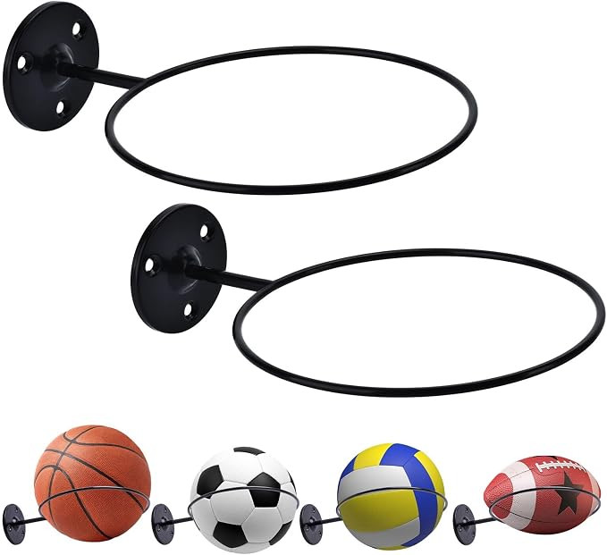Basketball Holder Wall Mount, 7 inch Diameter Metal Ball Holder, Ball Storage for Basketball, Foo... | Amazon (US)
