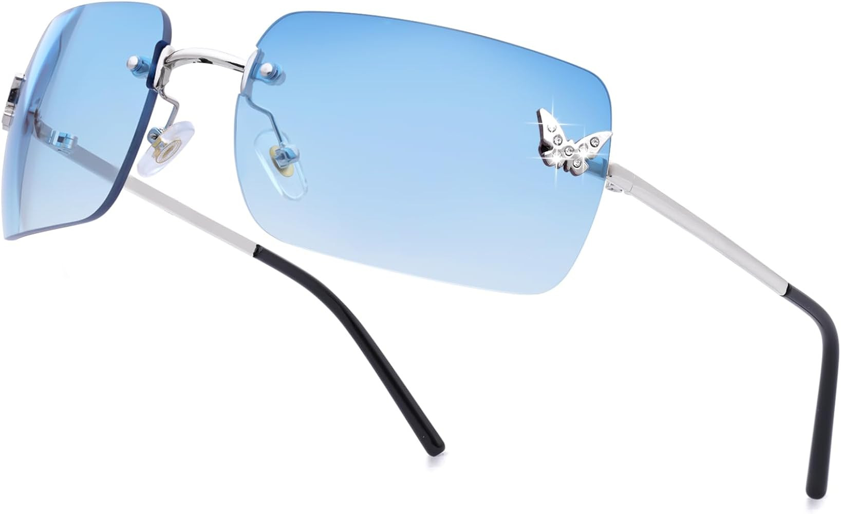 knliwkm Rimless Rectangle Y2k Sunglasses for Women Men Cute Small Clear Frameless Tinted Lens 200... | Amazon (US)