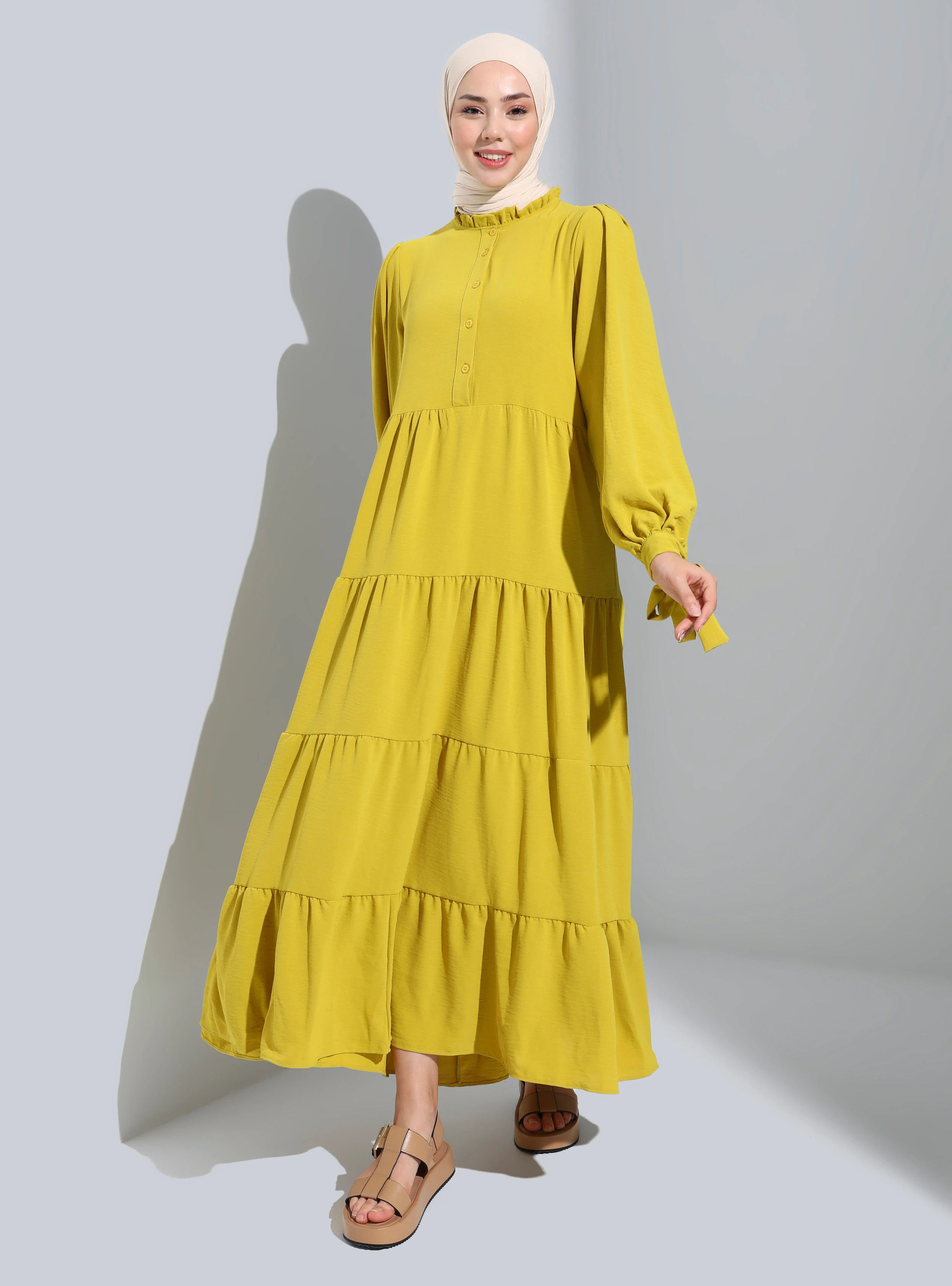 Olive Green - Point Collar - Unlined - Modest Dress | Modanisa (US)