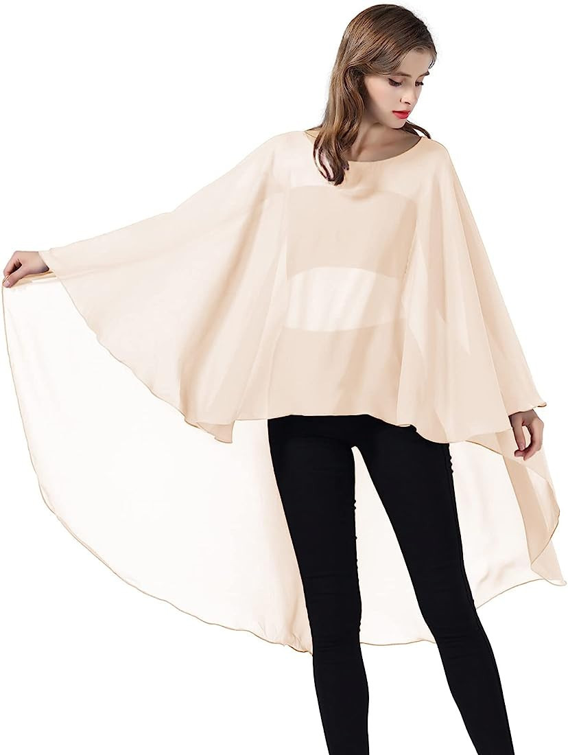 BEAUTELICATE Chiffon Capelet Wedding Bridal Cape Sheer Overlay Poncho Stole For Women Plus Size | Amazon (US)