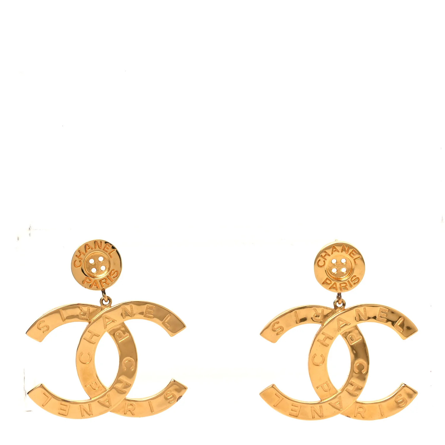 Chanel Metal Large Paris Button Earrings Gold 1938990 | FASHIONPHILE (US)