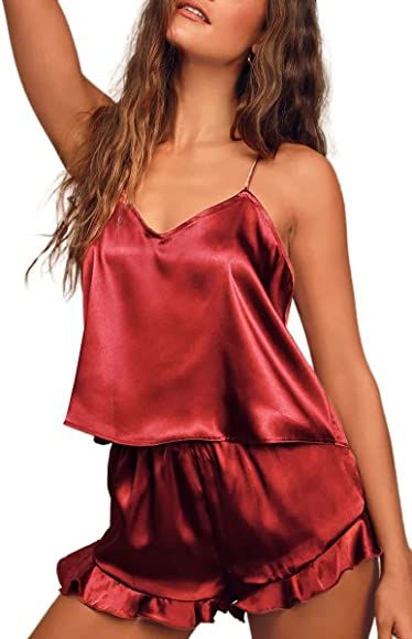 Ekouaer Silk Pajamas Set Women Satin Camisole Sleepwear Lingerie 2 Piece Pjs Cami Top and Shorts Sle | Amazon (US)