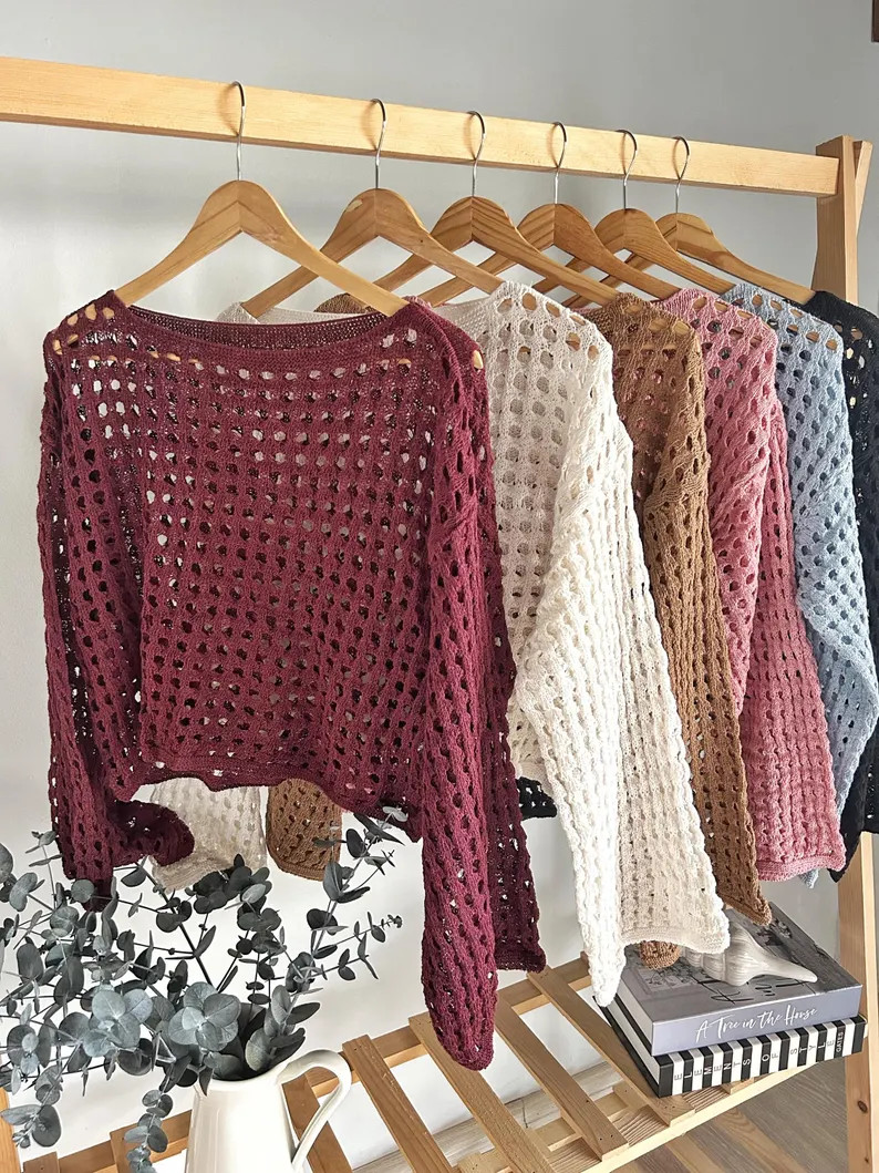 Crochet Knit Summer Sweater: Open Knit Beach Cover-up - Etsy | Etsy (Global)