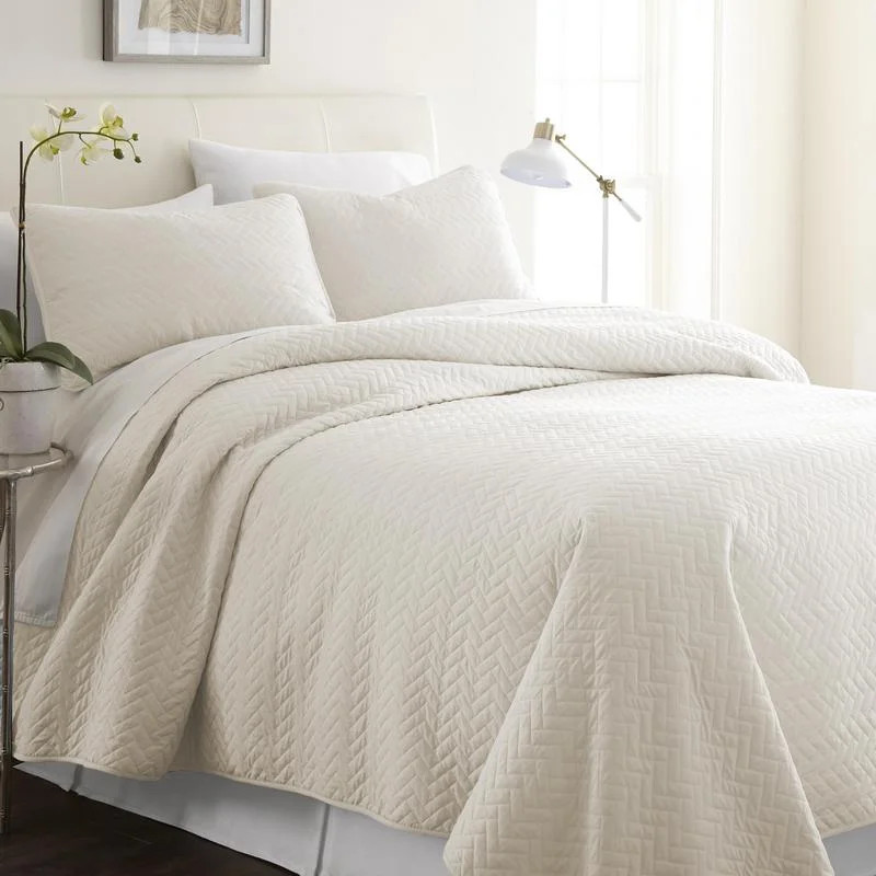 Merit Linens Premium Ultra Soft Herring Pattern Quilted Coverlet Set - Walmart.com | Walmart (US)