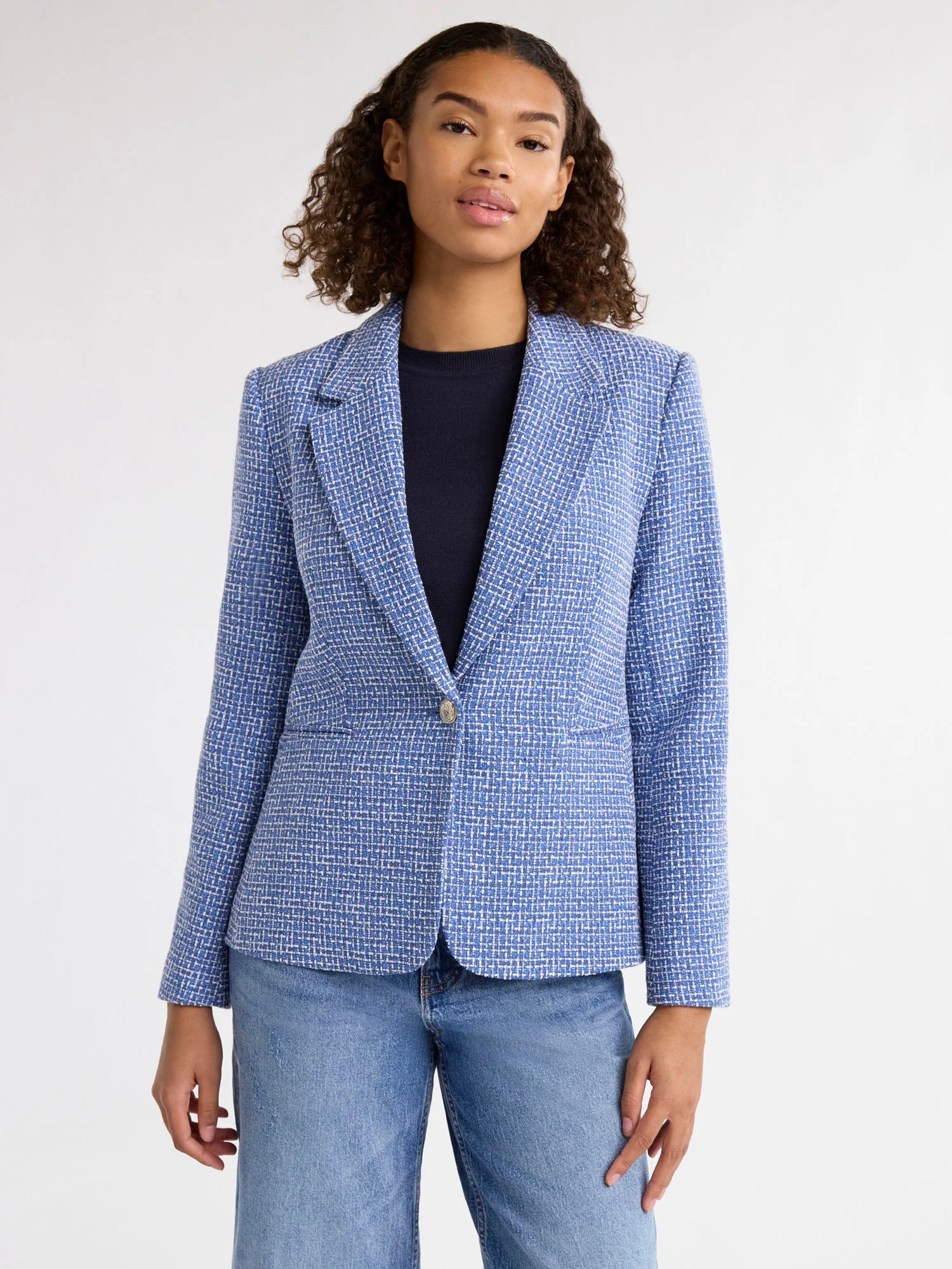 Free Assembly Women’s Single Breasted Tweed Blazer, Sizes XS-XXXL | Walmart (US)
