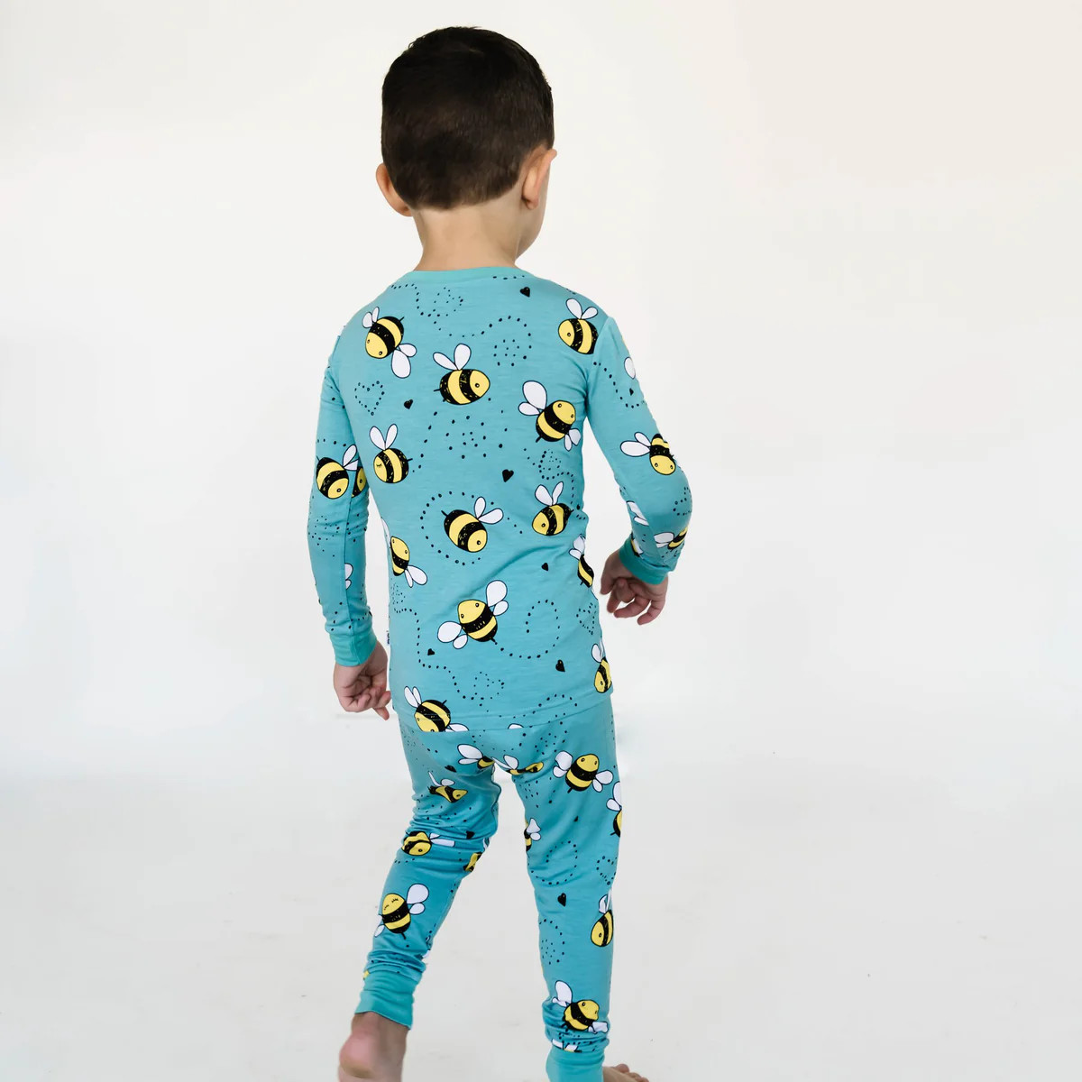Teal Bees Two-Piece Bamboo Viscose Pajama Set | Little Sleepies