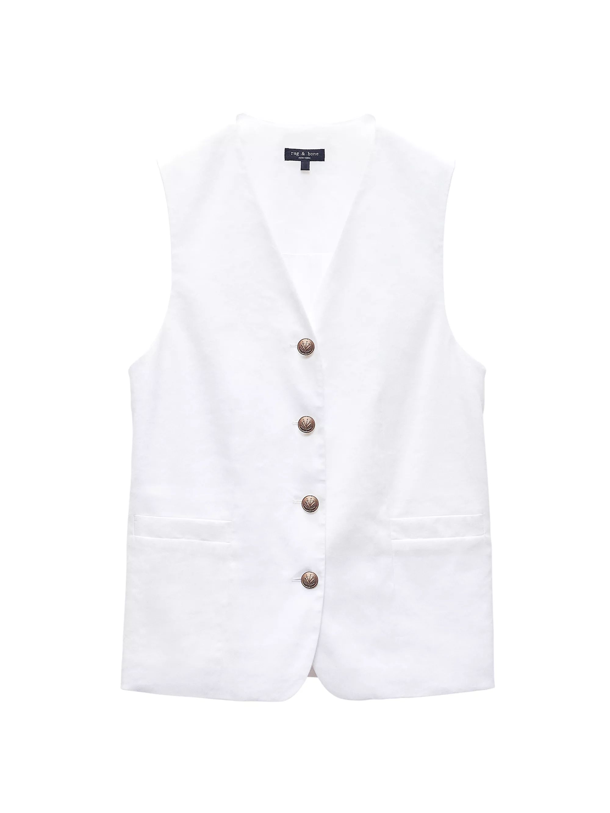 Charlotte Linen-Blend Button-Up Vest | Saks Fifth Avenue