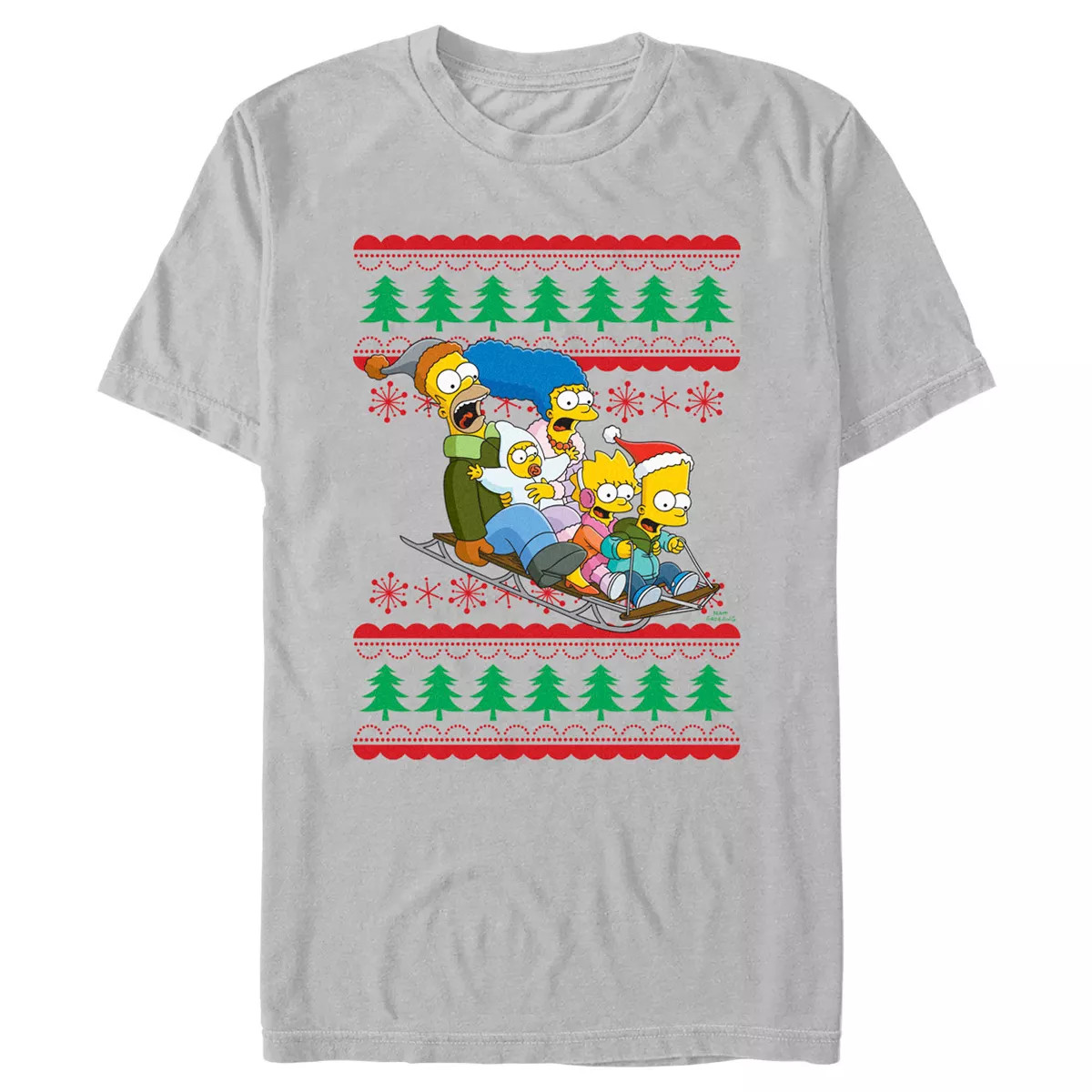 Men's The Simpsons Christmas Family Sledding Adventure T-Shirt | Target