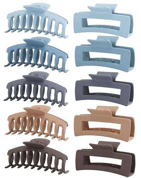 10 Pack Hair Claw Clips, Neutral Hair Clips for Women, 4.1" Big Claw Clips, Large Rectangle Claw ... | Amazon (US)