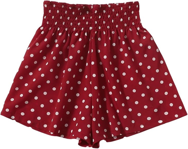 MakeMeChic Girl's Casual Polka Dot Elastic High Waist Loose Wide Leg Shorts | Amazon (US)