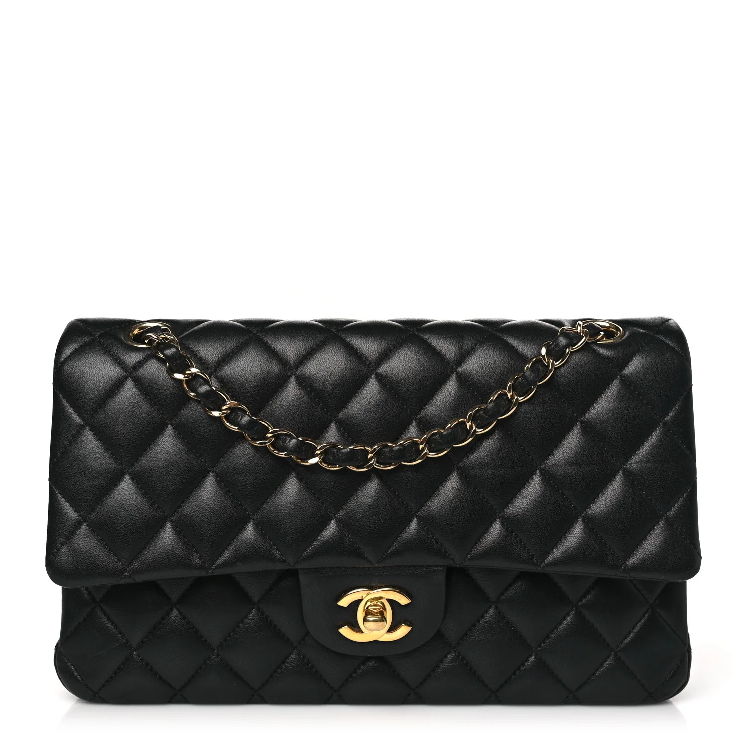 Lambskin Quilted Medium Double Flap Black | FASHIONPHILE (US)