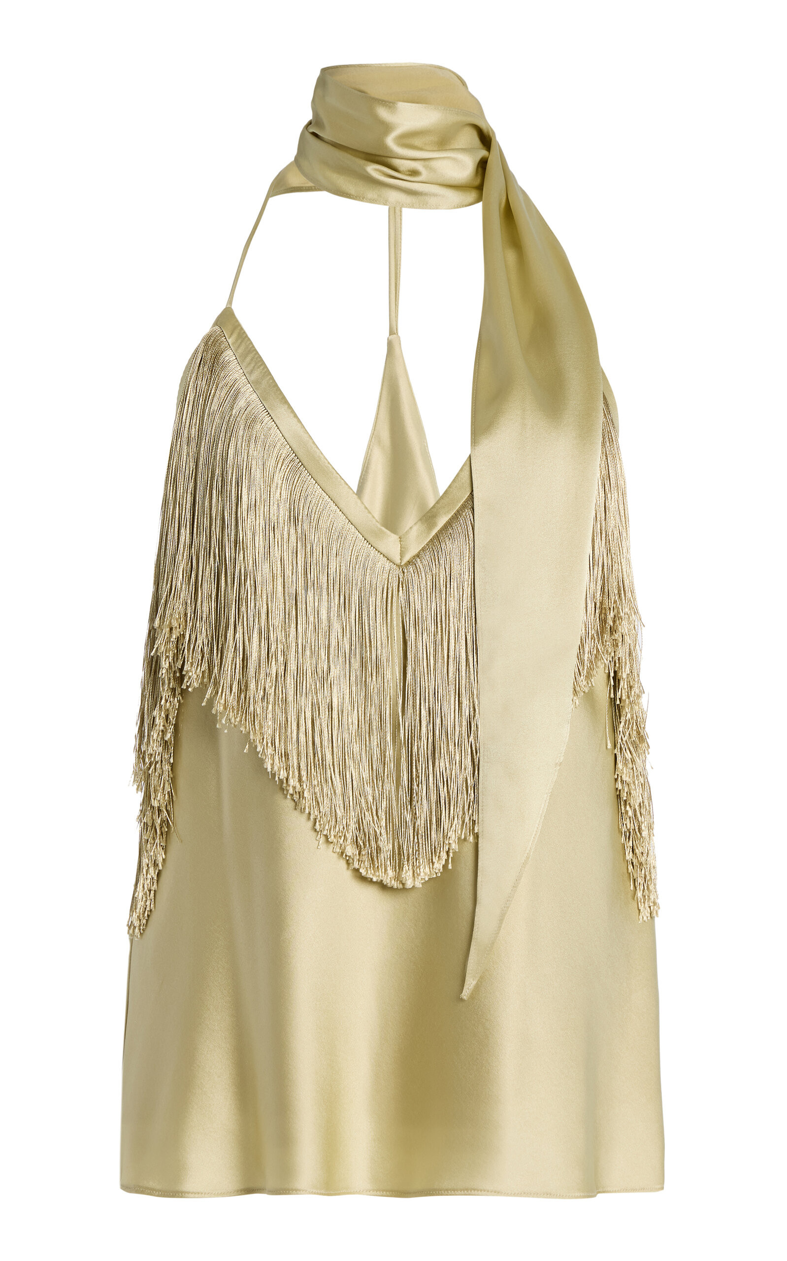 Exclusive Sirocco Scarf-Neck Fringed Silk-Blend Satin Top | Moda Operandi (Global)