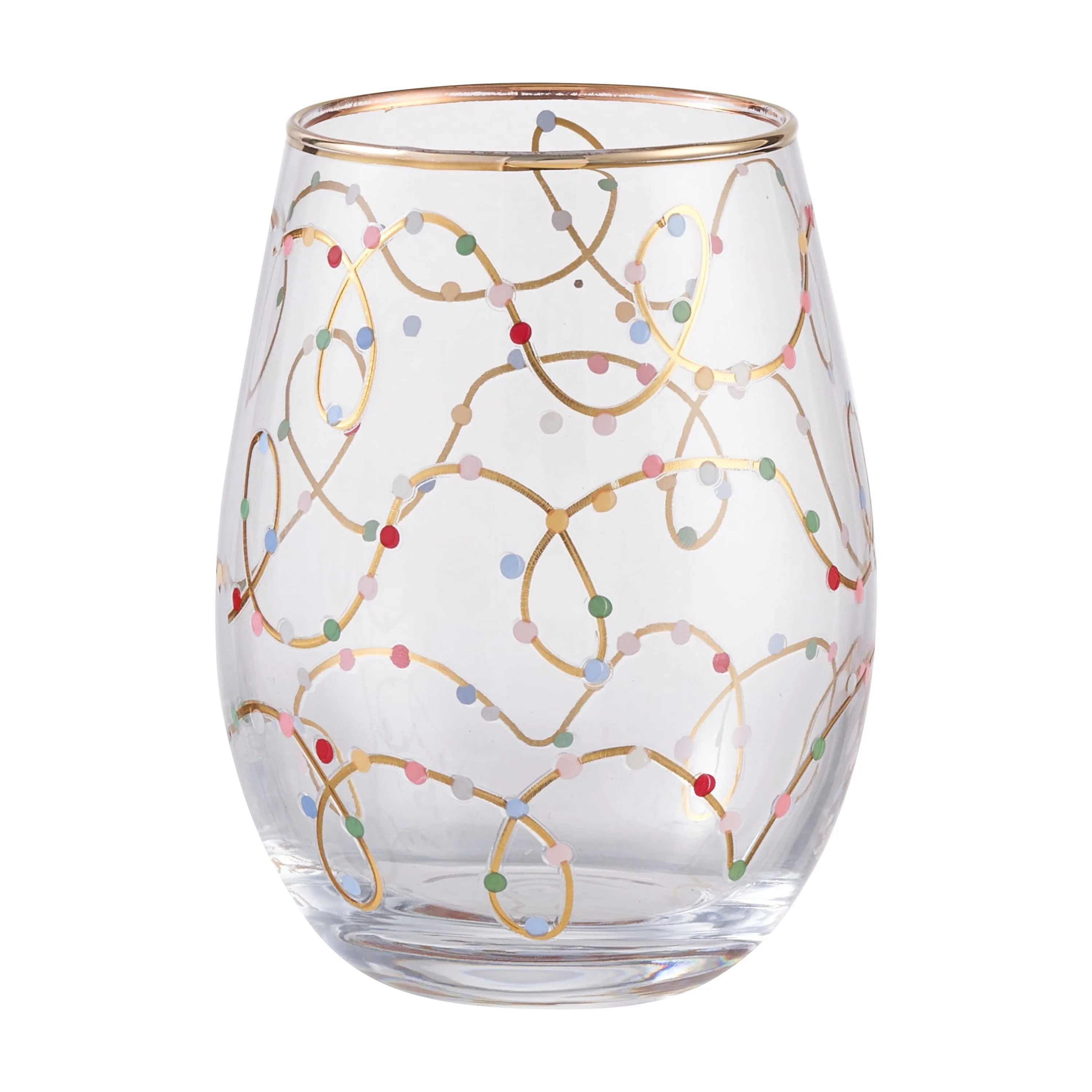 Holiday Time Glass 18oz Wine Glass Gold Lights Gold Rim | Walmart (US)